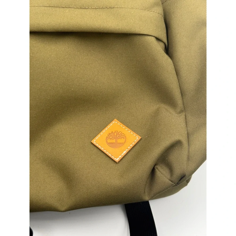 Timberland Olive Green Canvas Backpack Daypack School Bag with Leather Trim Logo